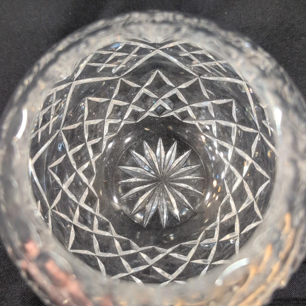 Vintage Cut Crystal Rose Bowl Round Clear Glass Starburst Crosshatch Vase - Picture 5 of 5